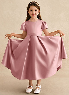 Azazie Princess Flower Girl Dresses Dusty Rose A-Line Pleated Matte Satin Dress image3