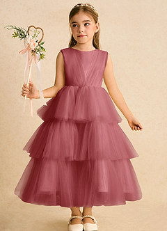 Azazie Marshmallow Robe Demoiselle D'honneur Fillette Robe Princesse en Tulle Arc Antique Rose image6
