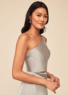 Azazie Maron Bridesmaid Dresses Frost A-Line One Shoulder Stretch Satin Dress image5
