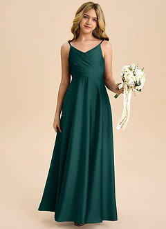 Azazie Bug Junior Linia A Pofałdowany Satyna elastyczna Długość podłogi Młodsza druhna Sukienka image6