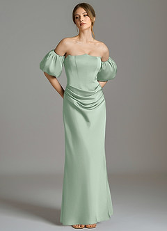 Azazie Kacey At-home Try On Dresses Agave Mermaid Off the Shoulder Stretch Satin Dress image1