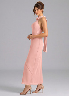 Azazie Velli Brautjungfernkleider Meerjungfrau-Linie Hoher Kragen Chiffon Kleid Rosettenrosa image4