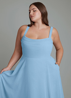 Azazie Shaude Bridesmaid Dresses Steel Blue A-Line Pleated Chiffon Dress image11