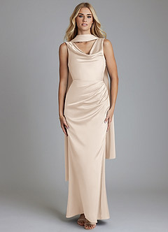 Azazie Tallie Suknie dla druhen Syrena Pofałdowany Satyna elastyczna Do ziemi Sukienka image5