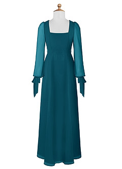 Azazie Leonia Junior Ink Blue A-Line with Pockets Chiffon Dress image7