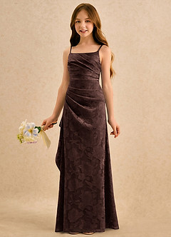 Azazie Cannoli Girls Formal Flower Girl Dresses Ganache A-Line Pleated Floral Burnout Dress image3