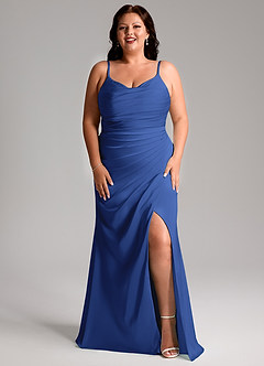 Azazie Deandra Bridesmaid Dresses Royal Blue Mermaid Pleated Stretch Satin Dress image9
