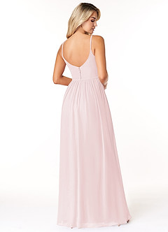 Azazie Rayna Robes de demoiselle d'honneur Robe Trapèze en Mousseline de soie Col V plissé Rose Pâle image2