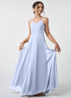 Azazie Avelina Junior Ice A-Line Pleated Chiffon Dress image2