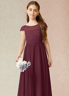 Azazie Silvermist Junior Cabernet A-Line Pleated Chiffon Dress image6