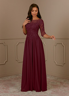 Azazie Harriet Abiti per la Madre della Sposa Abito A-Line in Maglia in Pizzo con Scollo a U Cabernet image3