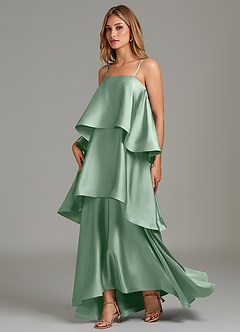Azazie Azalea Robes de demoiselle d'honneur Robe Trapèze en Satin extensible Drapé Agave image3