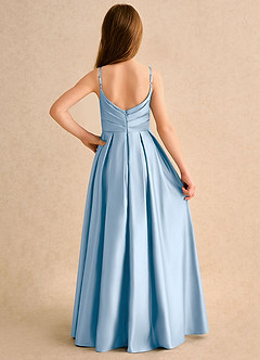 Azazie Reia Junior Formal Flower Girl Dresses Powder Blue A-Line Pleated Matte Satin Dress image2