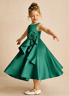 Azazie Hermia Flower Girl Dresses Emerald A-Line Sleeveless Matte Satin Dress image3