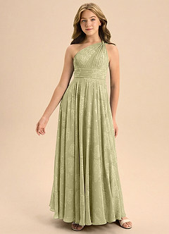 Azazie Charlize Junior Formal Vestido de Hoja De Celadón Floral de Devorado Floral de Corte en A con Plisado image4