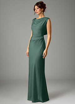 Azazie Kieryn Bridesmaid Dresses Eucalyptus Mermaid Pleated Stretch Satin Dress image5