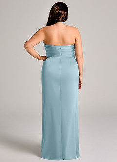 Azazie Jemma Vestidos de damas de honor Vestido de Azul Malhumorado de Satén Elástico de Corte Recto con Plisado image12