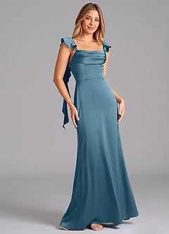 Azazie Adi Robes de demoiselle d'honneur Robe Trapèze en Satin extensible Plissée Bermude image5