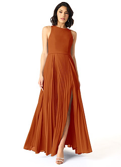 Azazie Lindie Bridesmaid Dresses Paprika A-Line Scoop Pleated Chiffon Dress image1