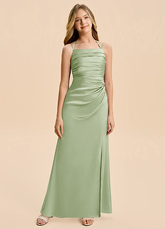 Azazie Nova Junior Dusty Sage A-Line Pleated Stretch Satin Dress image6
