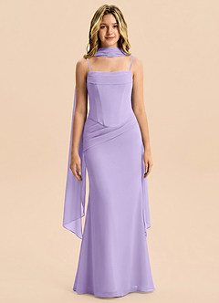 Azazie Sorrel Junior Robe Sirène en Mousseline de soie Plissé Lilas image1