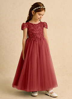 Azazie Puff Flower Girl Dresses Rust Ball-Gown Lace Tulle Dress image4
