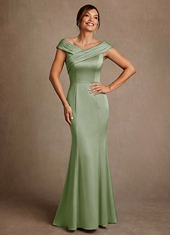Azazie Aberdeen Mère de la mariée Robes Robe Fourreau en Satin extensible Plissée Vert Sauge image1