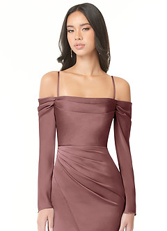 Azazie Hallie Bridesmaid Dresses Vintage Mauve Sheath Off-The-Shoulder Long Sleeve Stretch Satin Convertible Dress image2