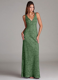 Azazie Tianna Bridesmaid Dresses Eucalyptus Sheath Lace Floral Burnout Dress image3