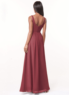 Azazie Keyla Bridesmaid Dresses Merlot A-Line V-Neck Pleated Chiffon Dress image2