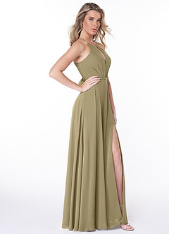 Azazie Evalleen Robes de demoiselle d'honneur Robe Trapèze en Mousseline de soie Plissée Vert Mousse image5