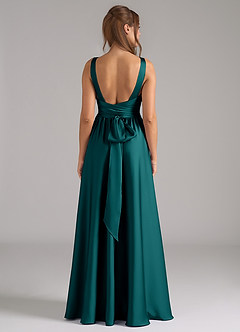 Azazie Kora Sprzedaż ostateczna Linia A Pofałdowany Satyna elastyczna Do ziemi Sukienka image5