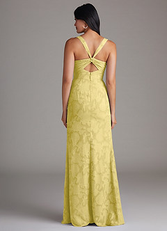 Azazie Mero Bridesmaid Dresses Canary Sheath Pleated Floral Burnout Dress image3