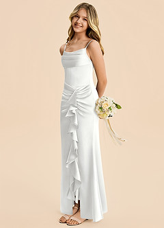 Azazie Rosalia Junior White Sheath Pleated Stretch Satin Dress image4