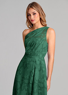 Azazie Phaedra Bridesmaid Dresses Dark Green A-Line One Shoulder Floral Burnout Dress image7