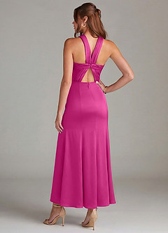 Azazie Rue Bridesmaid Dresses Fuchsia Mermaid Pleated Stretch Satin Dress image6