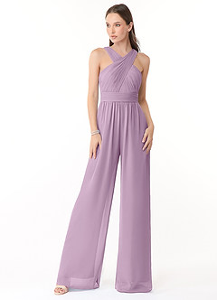 Azazie Berdie Robes de demoiselle d'honneur Combinaison en Mousseline de soie Dos nu Glycine image1