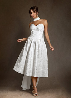 Azazie Devam Wedding Dresses Diamond White A-Line Strapless Floral Jacquard Dress image3