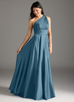 Azazie Charlize Brautjungfernkleider A-Linie One-Shoulder Stretch-Satin Kleid Bermudablau image2