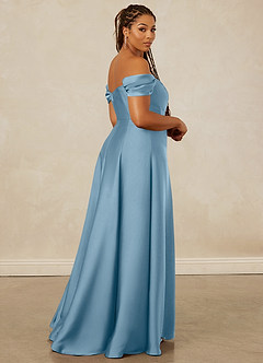 Christian Siriano Bridal for Azazie 1002 Brautjungfernkleider Wandelbar A-Linie Schulterfrei Stretch-Satin Kleid Stahlblau image15