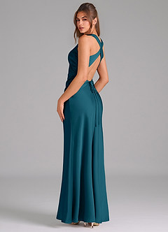 Azazie Evadne Brautjungfernkleider A-Linie Plissee Stretch-Satin Kleid Tintenblau image5