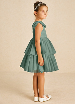 Azazie Vanellope Flower Girl Dresses Eucalyptus A-Line Bow Tulle Dress image4