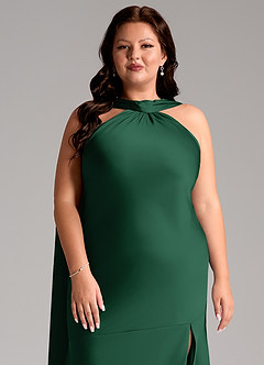 Azazie Kinsley Vestidos de madrinha de casamento Vestido Verde Escuro de Cetim elástico de sereia com Fenda Lateral image13