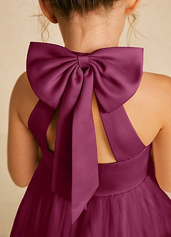 Azazie Dora Blumenmädchenkleider A-Linie Schleifen Tüll Kleid Maulbeerrot image5