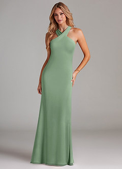 Azazie Doretta Vestidos de damas de honor Vestido de Matcha de Gasa de Corte Sirena con Plisado image3