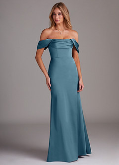 Azazie Saige Bridesmaid Dresses Bermuda Sheath Off the Shoulder Stretch Satin Dress image4