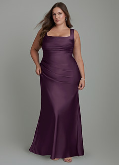 Azazie Agustina Bridesmaid Dresses Plum Mermaid Corset Stretch Satin Dress image9