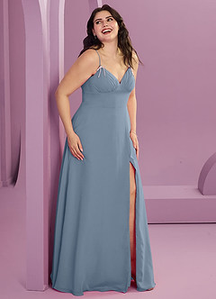 Barbie ♥ Azazie Jurken voor bruidsmeisjes Jurk van Chiffon met A-Lijn met Zakken Stoffig Blauw image3