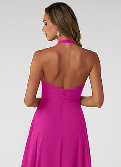Azazie Tessie Vestidos de damas de honor Vestido de Fucsia de Gasa de Corte en A con Cuello en V plisado image4