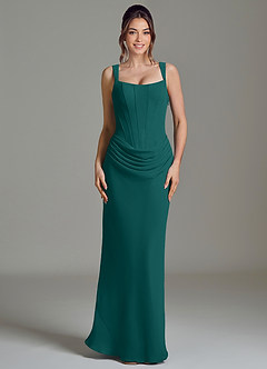 Azazie Niamh Bridesmaid Dresses Peacock Mermaid Corset Chiffon Dress image3